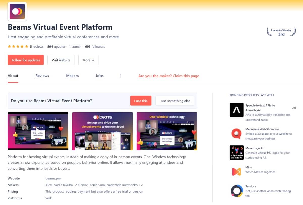 Как попасть в топ-3 продуктов дня на Product Hunt: опыт компании Beams