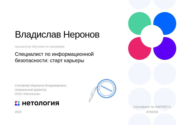 Нетология - Сертификат пользователя